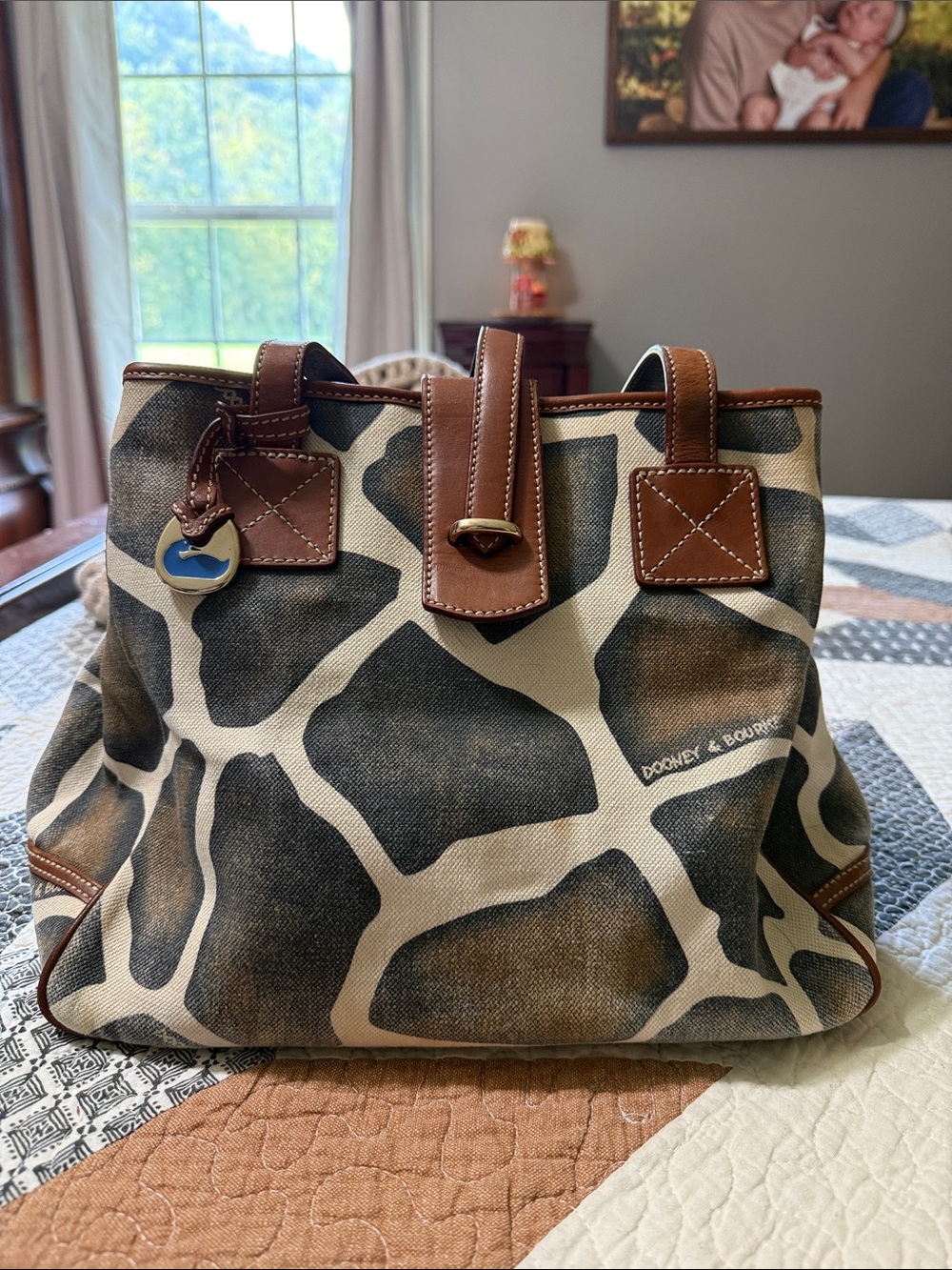Dooney & Bourke Giraffe-Print Canvas Belt Bag in Brown and Cream